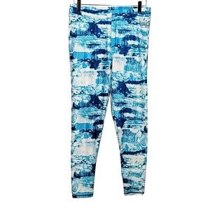 Everlast Sport Leggings Size M Elastic Waist Mid Rise Mid Calf Length Teal Navy